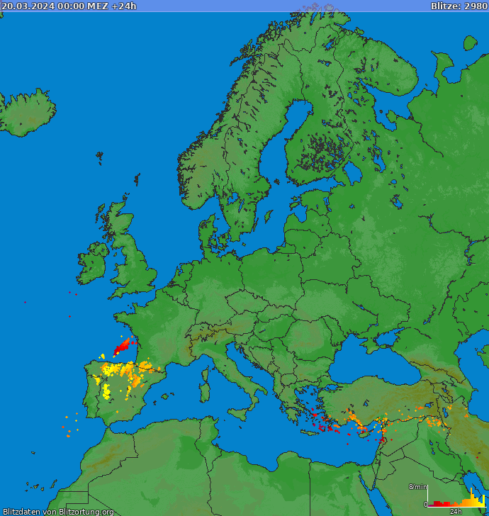 Lightning map Europe 2024-03-21