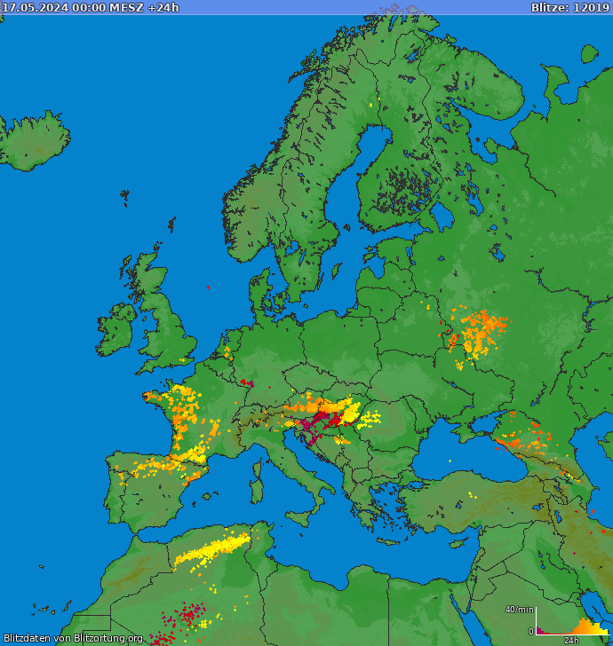Карта блискавок Європа 18.05.2024