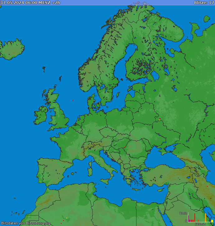 Mapa blesků Evropa 18.05.2024 (Animace)
