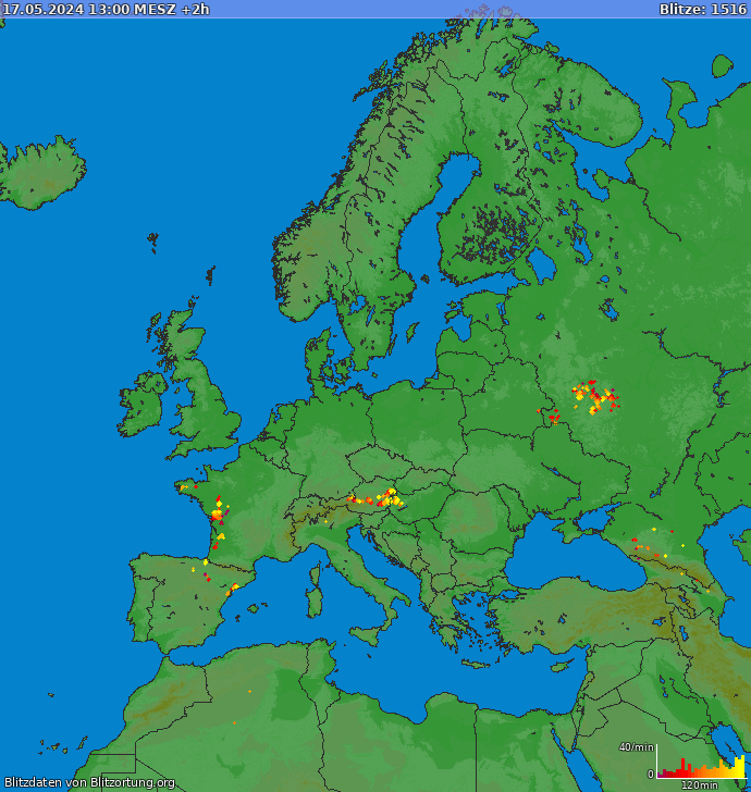 Карта блискавок Європа 18.05.2024 (Анімація)