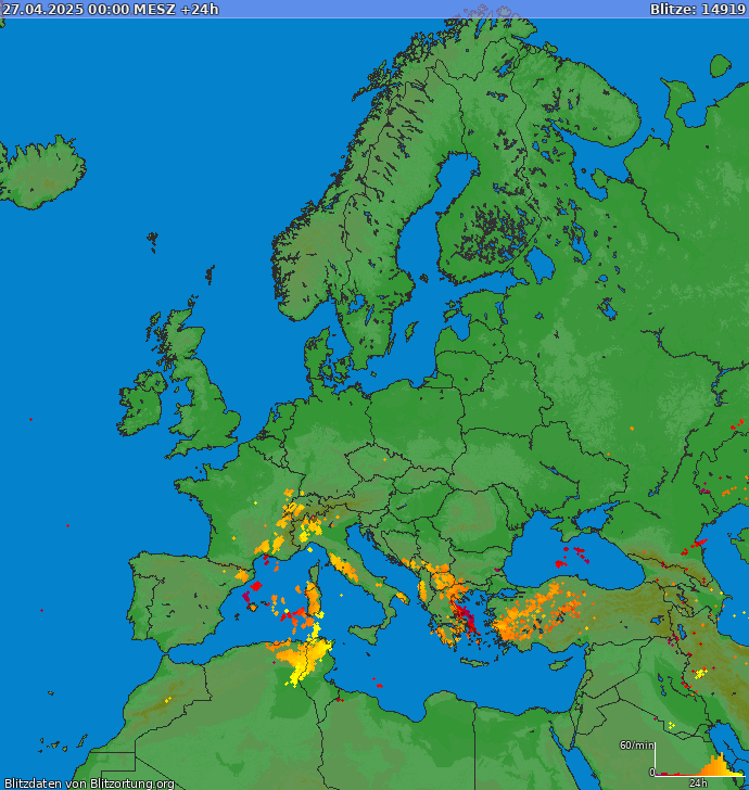Lightning map Europe 2025-04-28