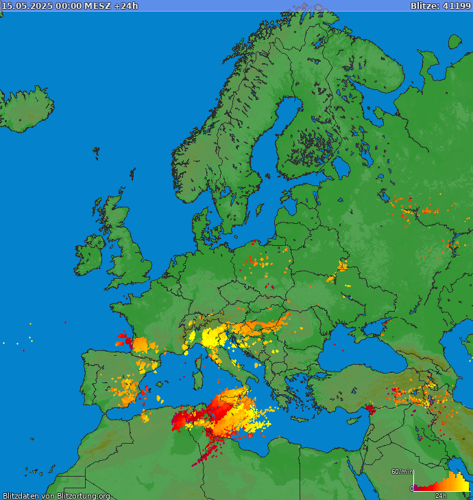 Mapa bleskov Európa 16.05.2025