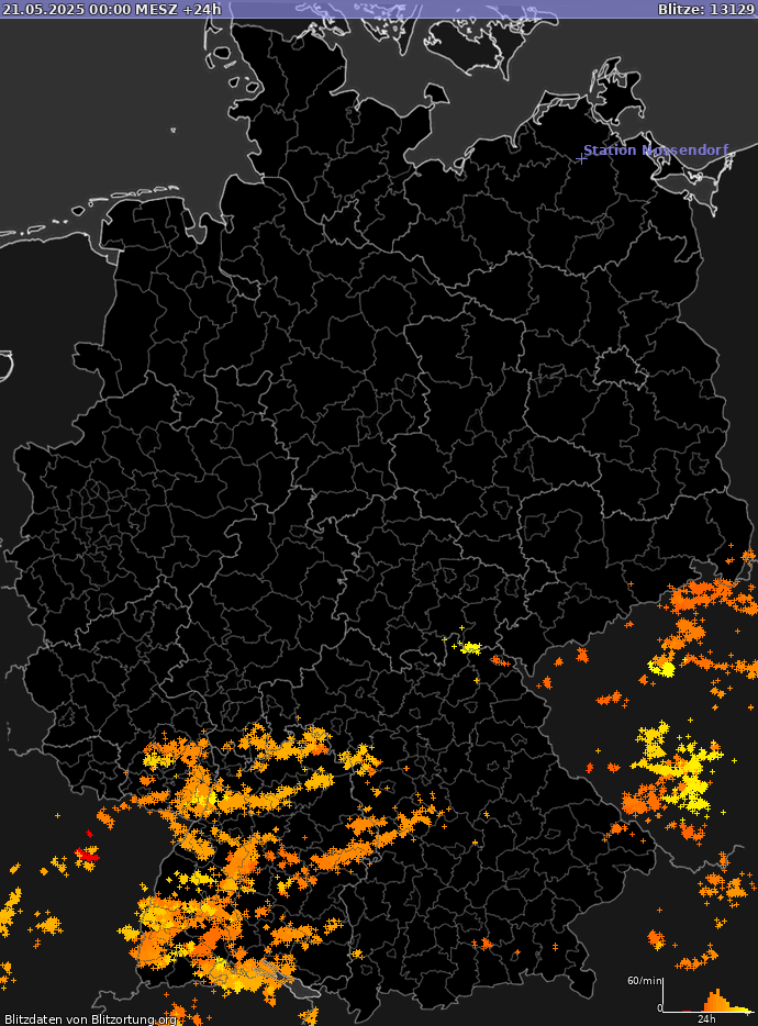 Mapa wyładowań Niemcy 2025-05-22