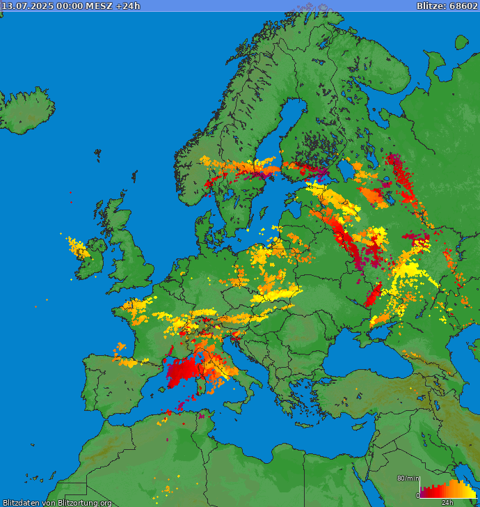 Zibens karte Europa 2025.07.14