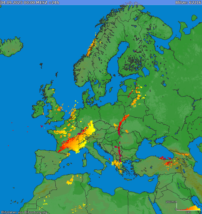 Mappa dei fulmini Europa 05.09.2025
