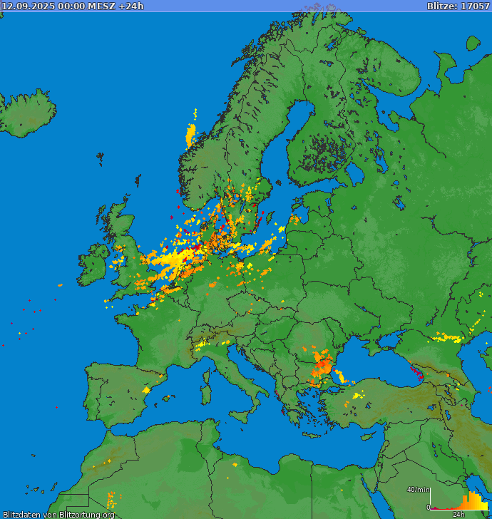 Mapa blesků Evropa 13.09.2025