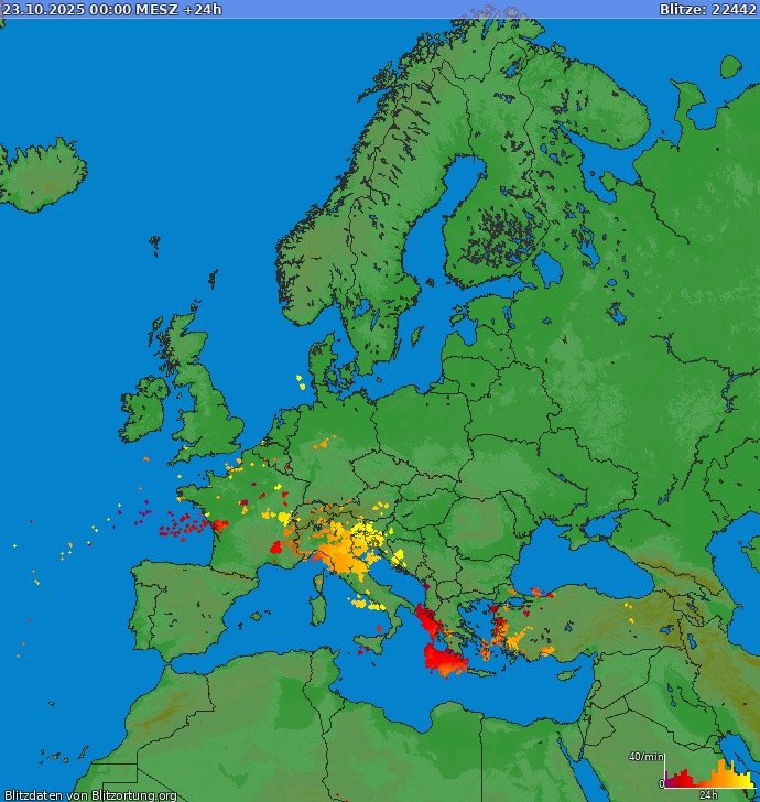 Lightning map Europe 2025-10-24