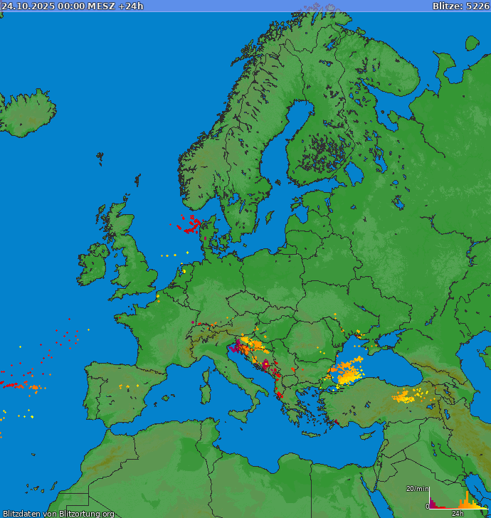 Lightning map Europe 2025-10-25