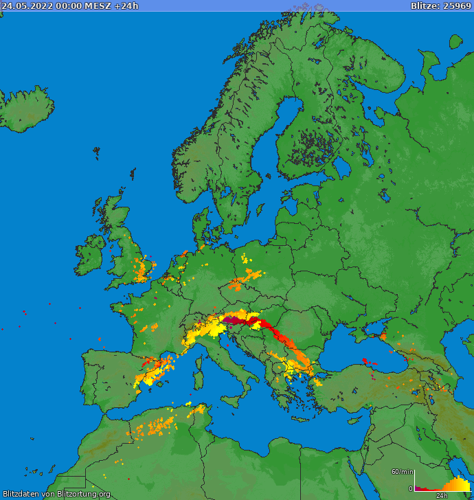 Lightning map Europe 2022-05-25