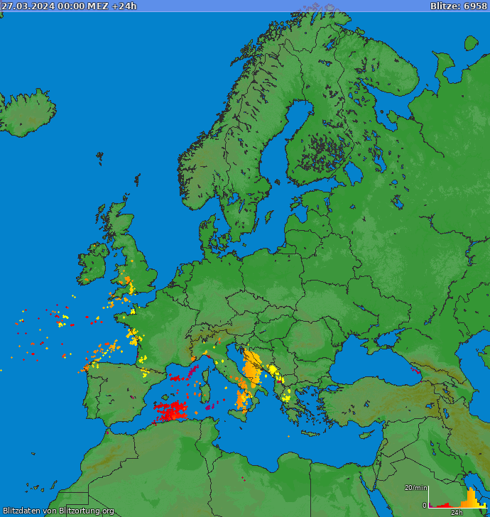 Lightning map Europe 2024-03-28